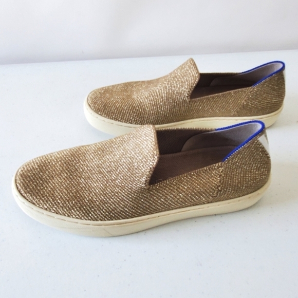 Rothy's The Original Slip-On Sneaker Gold Twill Size 7 Heel Stripe Coastal Shoes - Picture 11 of 11